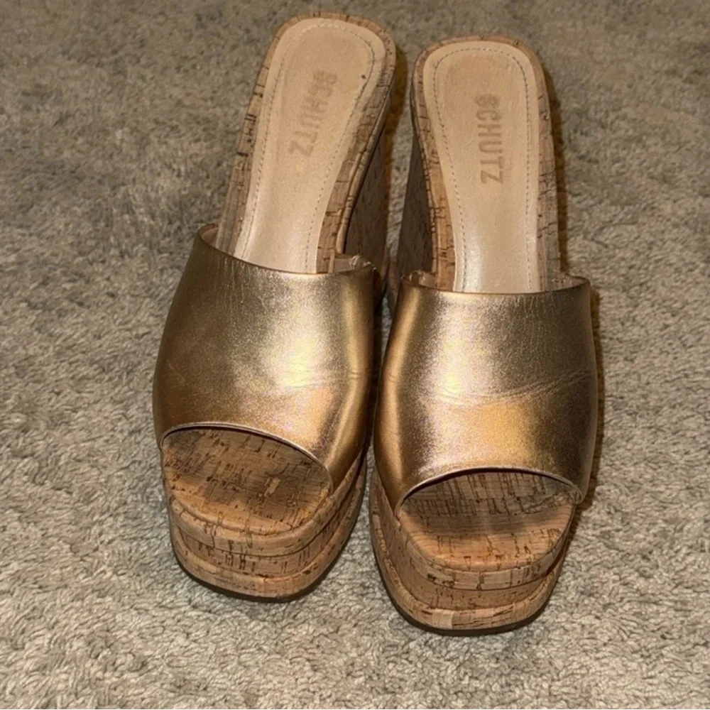 SCHUTZ Gold Wedge Sandals - Picture 5 of 9